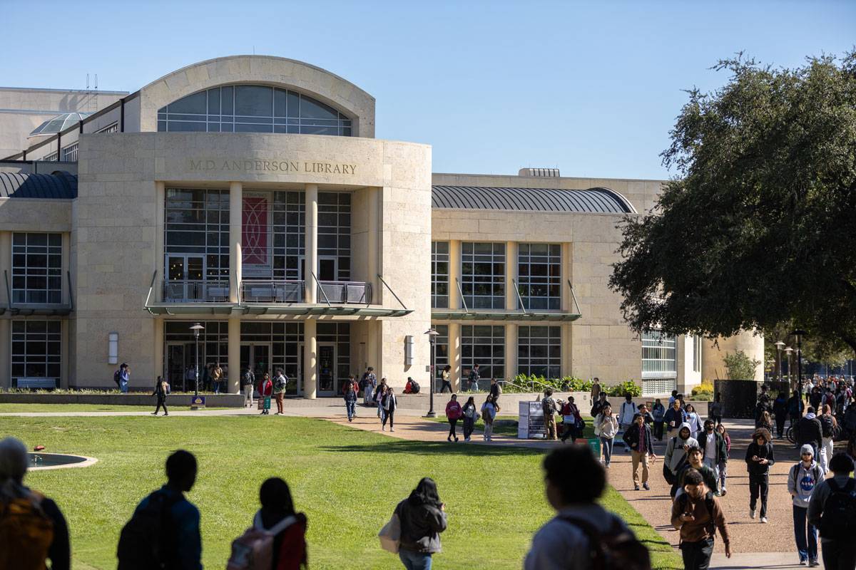 The MD Anderson Library at the University of Houston is home to The Honors College and serves as a central hub at the sprawling campus.