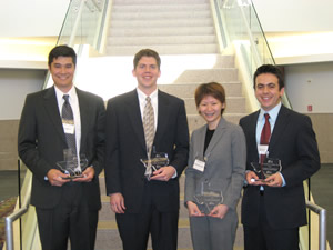 John Keeton, Joe Corkin, Quyen Nguyen and Mauricio Franco are the best CFA student stock analysis team in the country and third in the world.