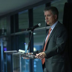 Astros General Manager Jeff Luhnow addresses Bauer Alumni during April 2013 luncheon at Minute Maid Park.