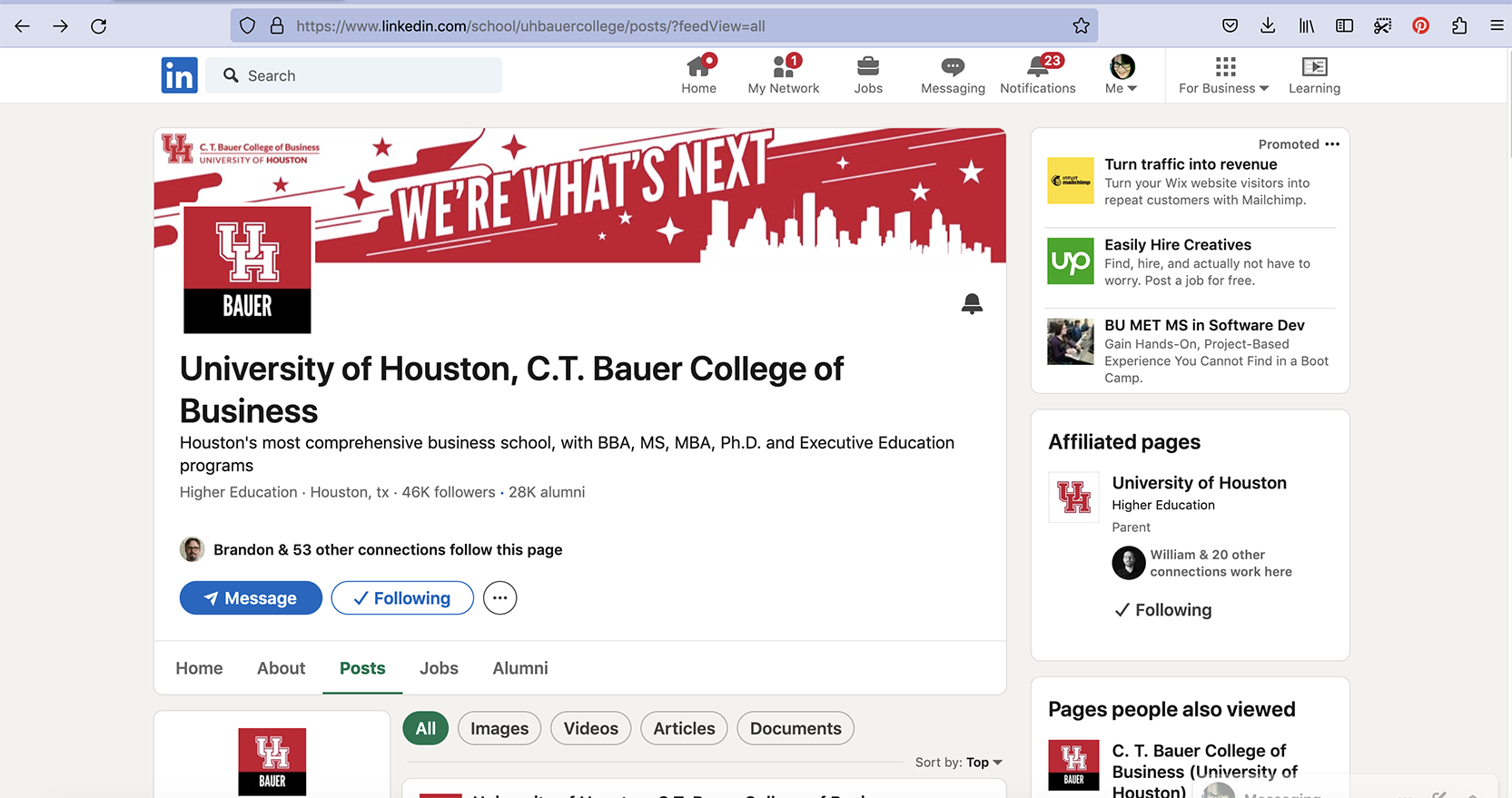 Screenshot of Bauer Linkedin Page