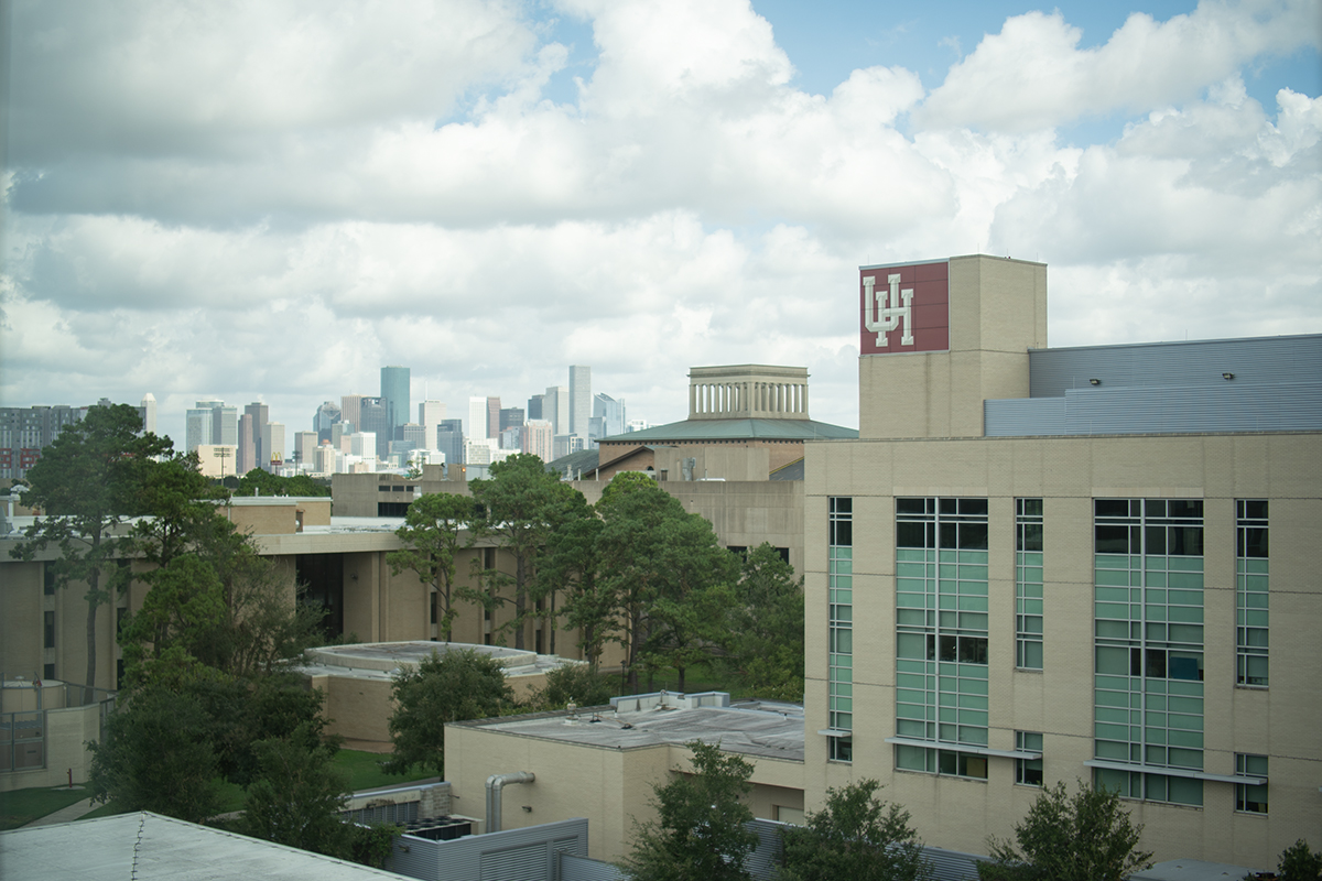 Bauer photo of UH Campus wtih Houston Skyline in the background