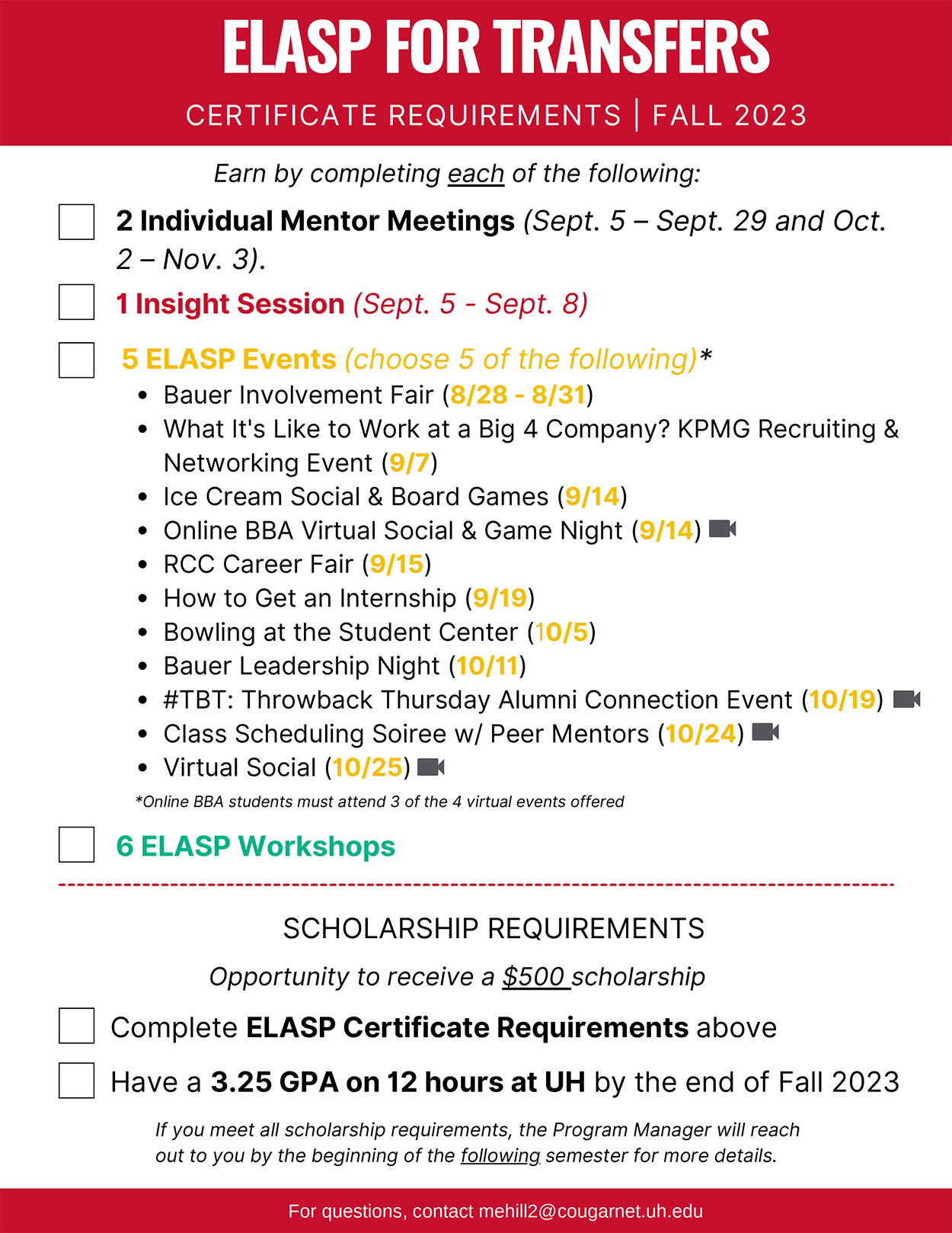 ELASP for Transfers Certificate and Scholarship Requirements
