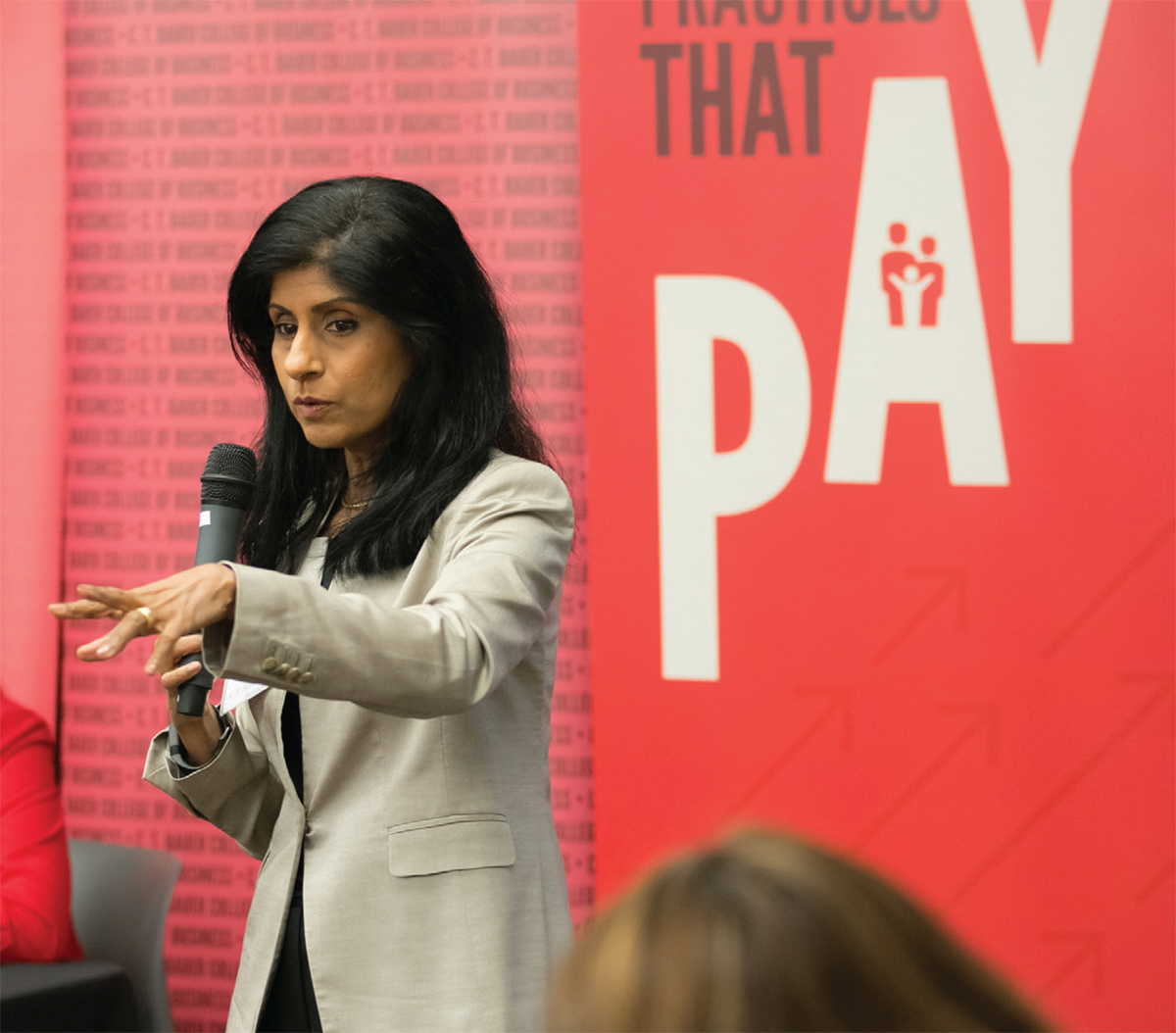 Bauer College Dean Latha Ramchand at the Practices That Pay panel