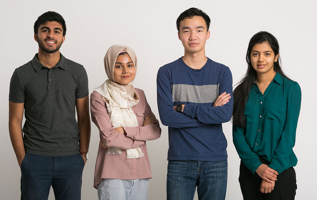 Bauer undergraduate students Mehreen Arshad, Shaista Ali, Phil Ninh and Ebrahim Iyoob